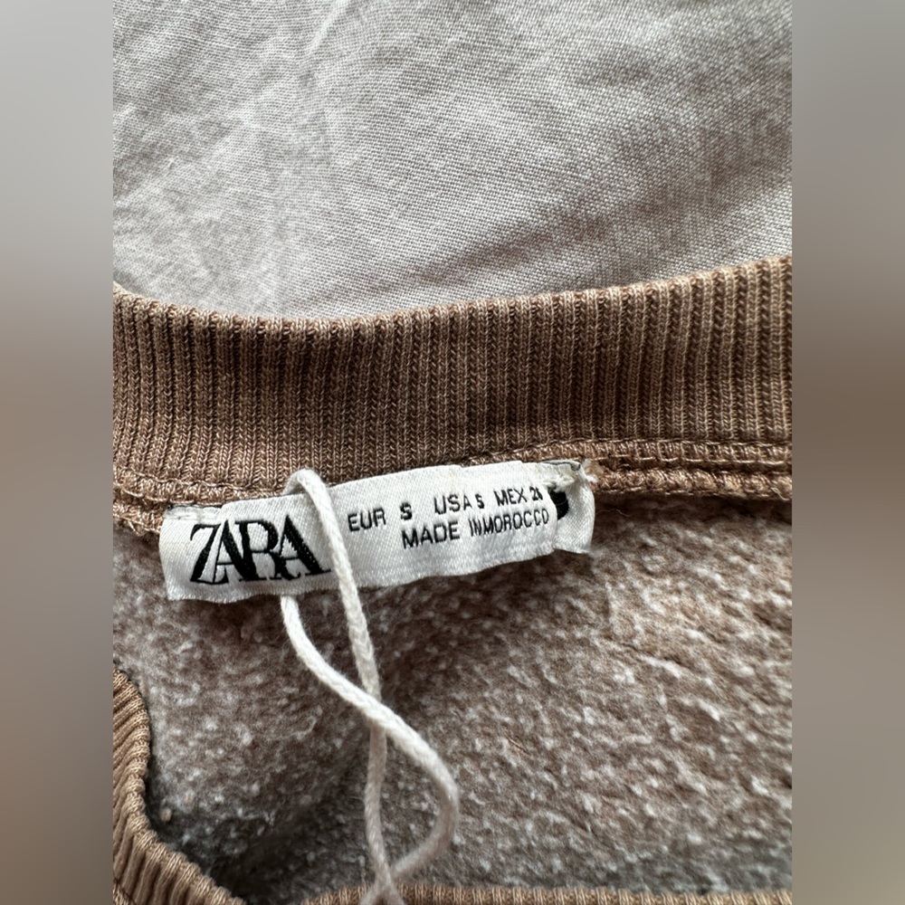 Zara Brown Oversized Sweatshirt Graphic Minimal Streetwear Pullover Sweater S - Picture 7 of 11
